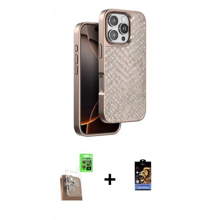 MARSİLYAN™- iPhone 16 Pro Kılıf Vadi Özel Seri - Siyah Buffer Hayalet Cam Ekran Koruyucu + Raze Metal Kamera Lens - CLTM