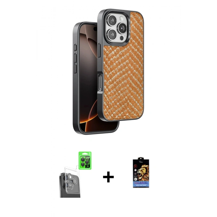 MARSİLYAN™- iPhone 16 Pro Kılıf Vadi Özel Seri - Siyah Buffer Hayalet Cam Ekran Koruyucu + Raze Metal Kamera Lens - SH