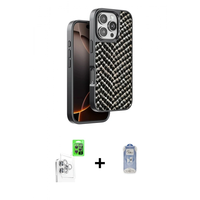 MARSİLYAN™- iPhone 16 Pro Kılıf Vadi Özel Seri - Siyah Joko Magic 5D Cam + Raze Metal Kamera Lens - BZ