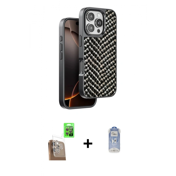 MARSİLYAN™- iPhone 16 Pro Kılıf Vadi Özel Seri - Siyah Joko Magic 5D Cam + Raze Metal Kamera Lens - CLTM