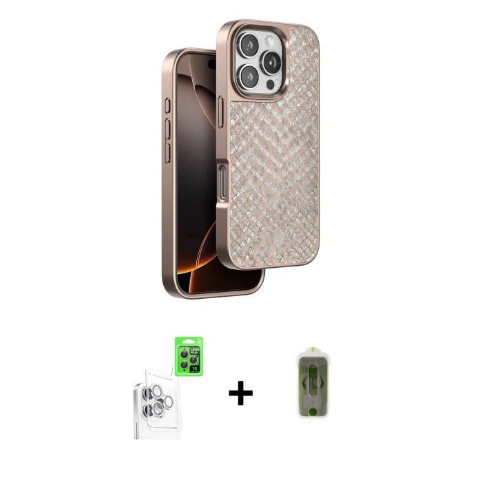 MARSİLYAN™- iPhone 16 Pro Kılıf Vadi Özel Seri - Siyah Joko Magic 5D Hayalet Cam + Raze Metal Kamera Lens - BZ