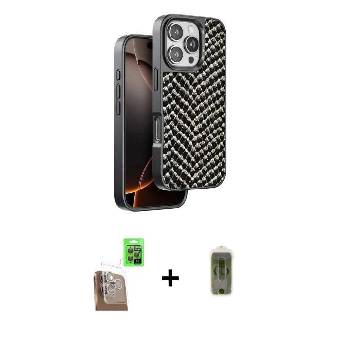MARSİLYAN™- iPhone 16 Pro Kılıf Vadi Özel Seri - Siyah Joko Magic 5D Hayalet Cam + Raze Metal Kamera Lens - CLTM