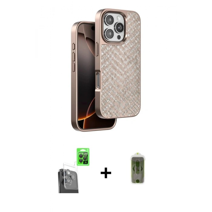 MARSİLYAN™- iPhone 16 Pro Kılıf Vadi Özel Seri - Siyah Joko Magic 5D Hayalet Cam + Raze Metal Kamera Lens - SH