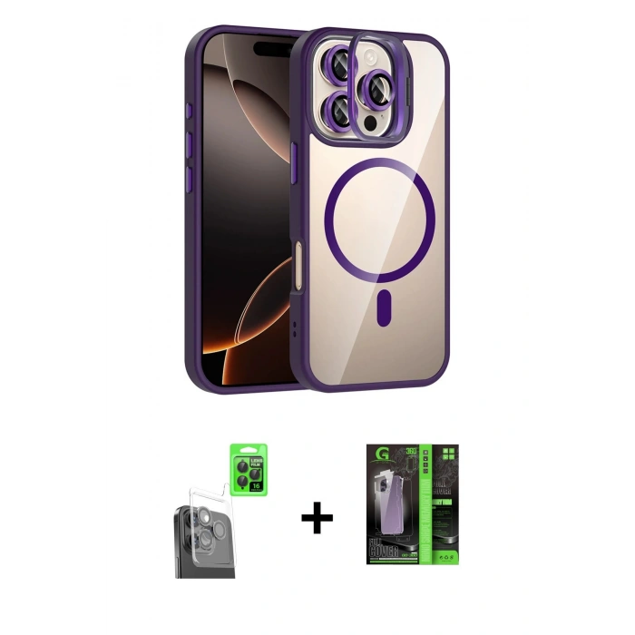 MARSİLYAN™- iPhone 16 Pro Kılıf Yadigar Asil Koleksiyonu - Şeffaf 360 Full Body Arka Koruyucu + Raze Metal Kamera Lens - SH