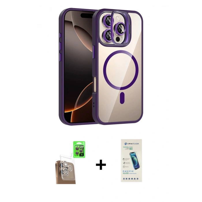 MARSİLYAN™- iPhone 16 Pro Kılıf Yadigar Asil Koleksiyonu - Şeffaf Pasifik Cam Ekran Koruyucu + Raze Metal Kamera Lens - CLTM
