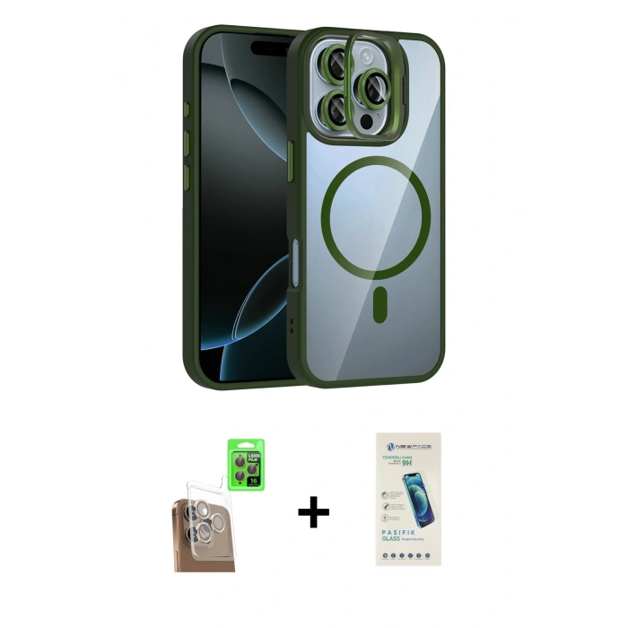 MARSİLYAN™- iPhone 16 Pro Kılıf Yadigar Asil Koleksiyonu - Şeffaf Pasifik Cam Ekran Koruyucu + Raze Metal Kamera Lens - CLTM