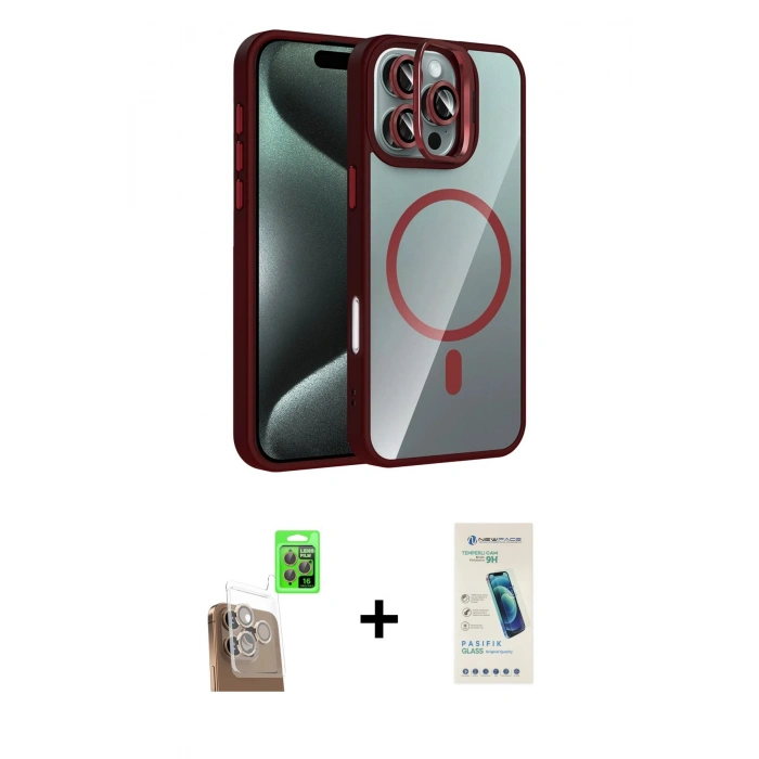 MARSİLYAN™- iPhone 16 Pro Kılıf Yadigar Asil Koleksiyonu - Şeffaf Pasifik Cam Ekran Koruyucu + Raze Metal Kamera Lens - CLTM