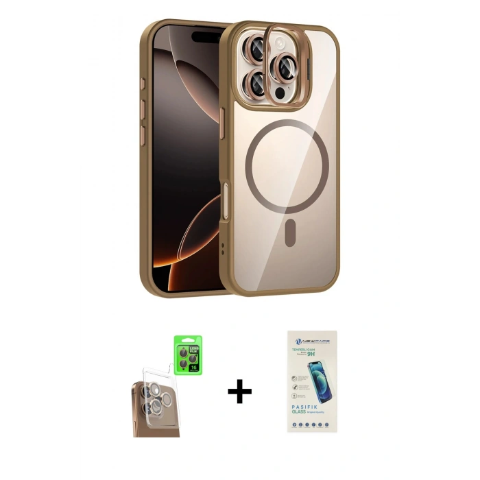 MARSİLYAN™- iPhone 16 Pro Kılıf Yadigar Asil Koleksiyonu - Şeffaf Pasifik Cam Ekran Koruyucu + Raze Metal Kamera Lens - CLTM