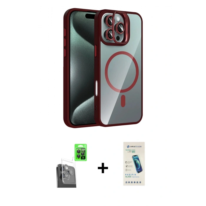 MARSİLYAN™- iPhone 16 Pro Kılıf Yadigar Asil Koleksiyonu - Şeffaf Pasifik Cam Ekran Koruyucu + Raze Metal Kamera Lens - SH