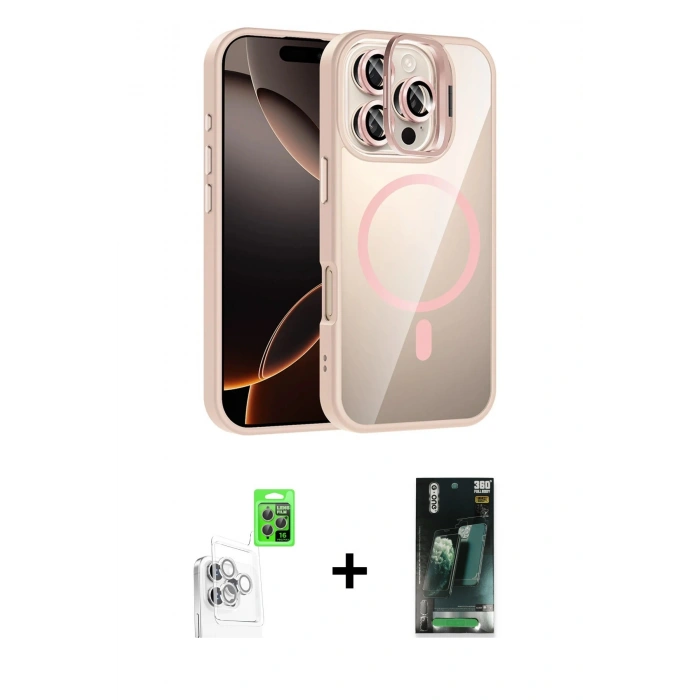 MARSİLYAN™- iPhone 16 Pro Kılıf Yadigar Asil Koleksiyonu - Siyah 360 Mat Full Body Arka Koruyucu + Raze Metal Kamera Lens - BZ