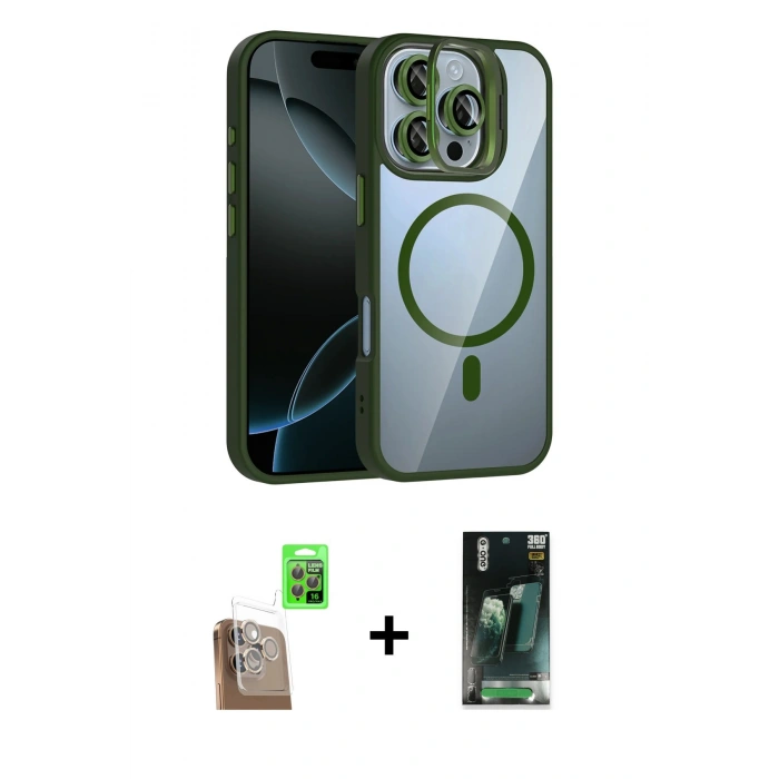 MARSİLYAN™- iPhone 16 Pro Kılıf Yadigar Asil Koleksiyonu - Siyah 360 Mat Full Body Arka Koruyucu + Raze Metal Kamera Lens - CLTM