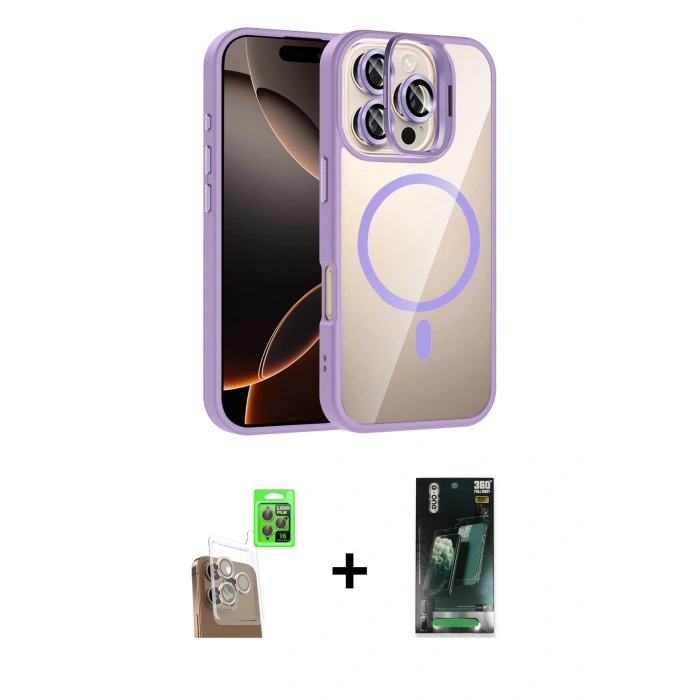 MARSİLYAN™- iPhone 16 Pro Kılıf Yadigar Asil Koleksiyonu - Siyah 360 Mat Full Body Arka Koruyucu + Raze Metal Kamera Lens - CLTM