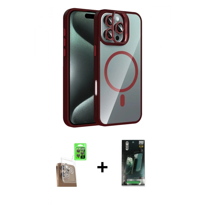 MARSİLYAN™- iPhone 16 Pro Kılıf Yadigar Asil Koleksiyonu - Siyah 360 Mat Full Body Arka Koruyucu + Raze Metal Kamera Lens - CLTM