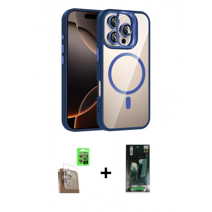 MARSİLYAN™- iPhone 16 Pro Kılıf Yadigar Asil Koleksiyonu - Siyah 360 Mat Full Body Arka Koruyucu + Raze Metal Kamera Lens - CLTM