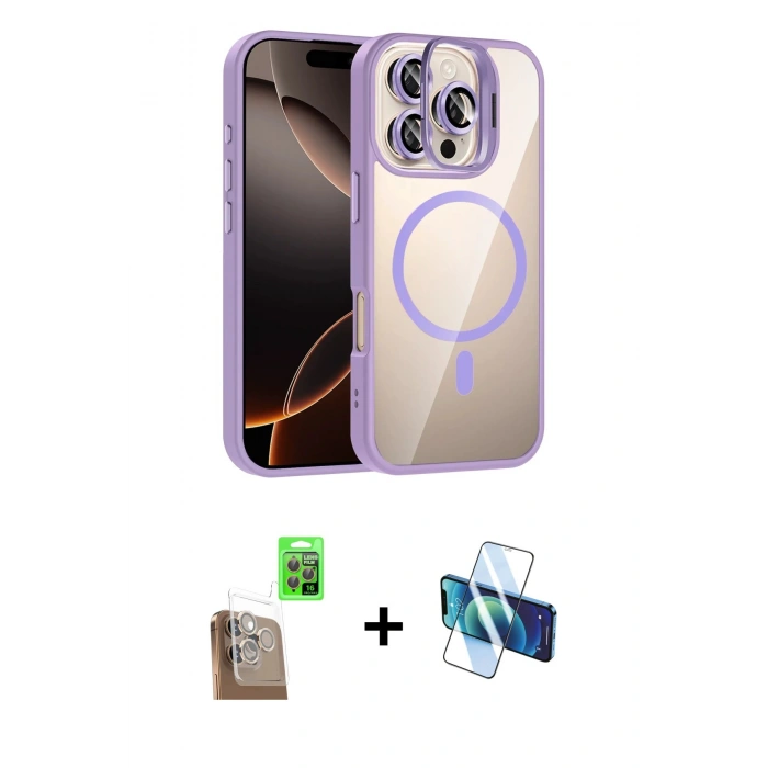 MARSİLYAN™- iPhone 16 Pro Kılıf Yadigar Asil Koleksiyonu - Siyah 3D Antistatik Cam Ekran Koruyucu + Raze Metal Kamera Lens - CLTM