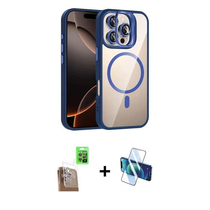 MARSİLYAN™- iPhone 16 Pro Kılıf Yadigar Asil Koleksiyonu - Siyah 3D Antistatik Cam Ekran Koruyucu + Raze Metal Kamera Lens - CLTM