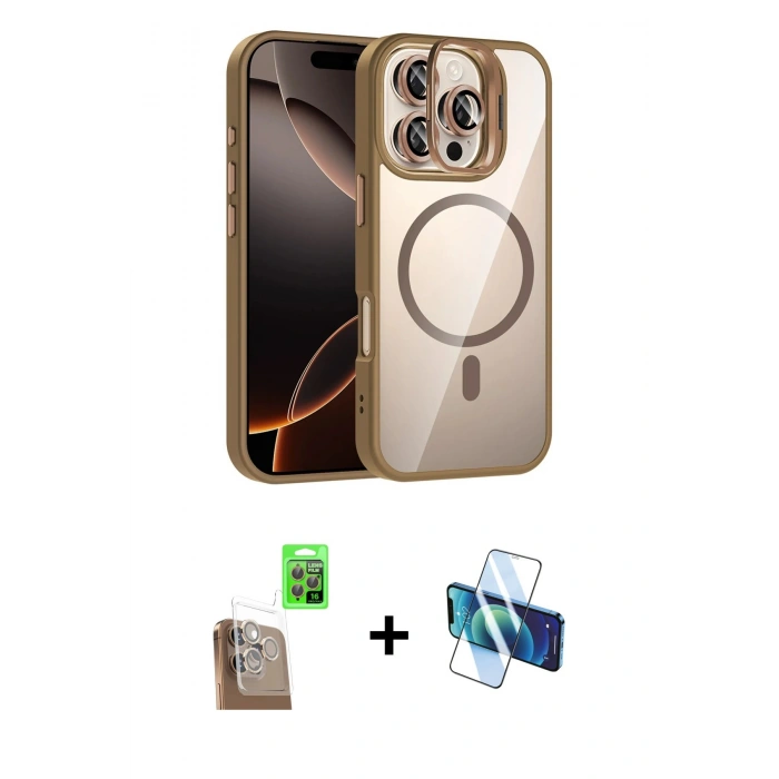 MARSİLYAN™- iPhone 16 Pro Kılıf Yadigar Asil Koleksiyonu - Siyah 3D Antistatik Cam Ekran Koruyucu + Raze Metal Kamera Lens - CLTM