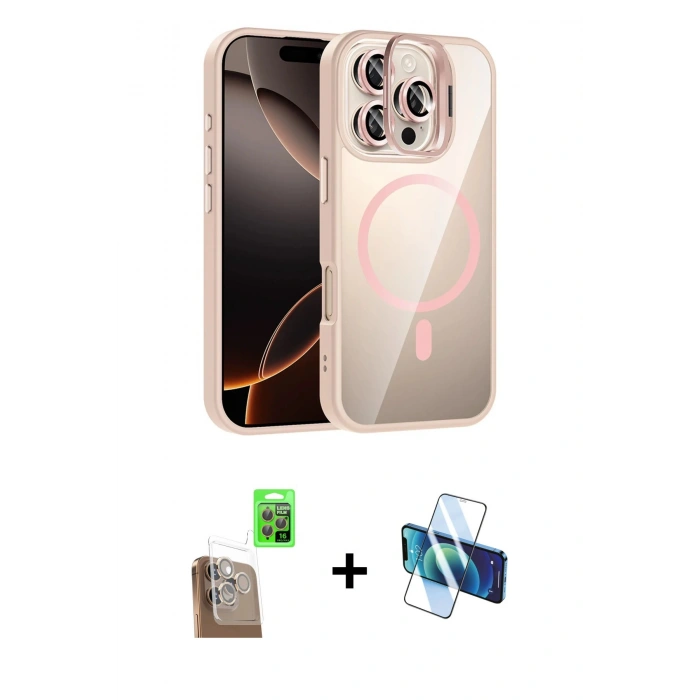MARSİLYAN™- iPhone 16 Pro Kılıf Yadigar Asil Koleksiyonu - Siyah 3D Antistatik Cam Ekran Koruyucu + Raze Metal Kamera Lens - CLTM