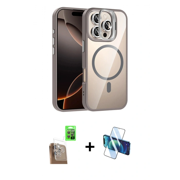 MARSİLYAN™- iPhone 16 Pro Kılıf Yadigar Asil Koleksiyonu - Siyah 3D Antistatik Cam Ekran Koruyucu + Raze Metal Kamera Lens - CLTM