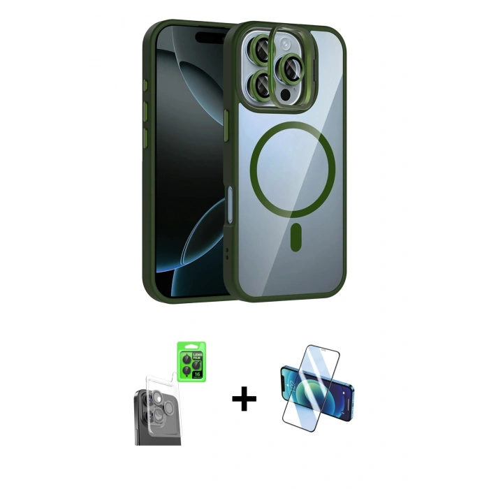 MARSİLYAN™- iPhone 16 Pro Kılıf Yadigar Asil Koleksiyonu - Siyah 3D Antistatik Cam Ekran Koruyucu + Raze Metal Kamera Lens - SH
