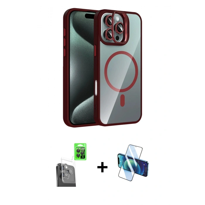 MARSİLYAN™- iPhone 16 Pro Kılıf Yadigar Asil Koleksiyonu - Siyah 3D Antistatik Cam Ekran Koruyucu + Raze Metal Kamera Lens - SH