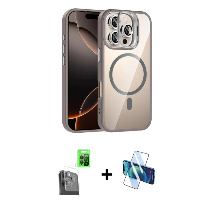 MARSİLYAN™- iPhone 16 Pro Kılıf Yadigar Asil Koleksiyonu - Siyah 3D Antistatik Cam Ekran Koruyucu + Raze Metal Kamera Lens - SH