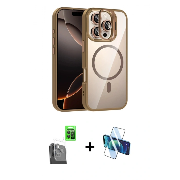 MARSİLYAN™- iPhone 16 Pro Kılıf Yadigar Asil Koleksiyonu - Siyah 3D Antistatik Cam Ekran Koruyucu + Raze Metal Kamera Lens - SH