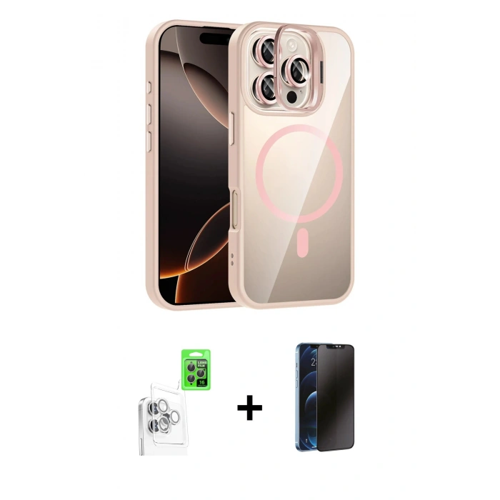 MARSİLYAN™- iPhone 16 Pro Kılıf Yadigar Asil Koleksiyonu - Siyah 3D Antistatik Hayalet Cam Ekran Koruyucu + Raze Metal Kamera Lens - BZ