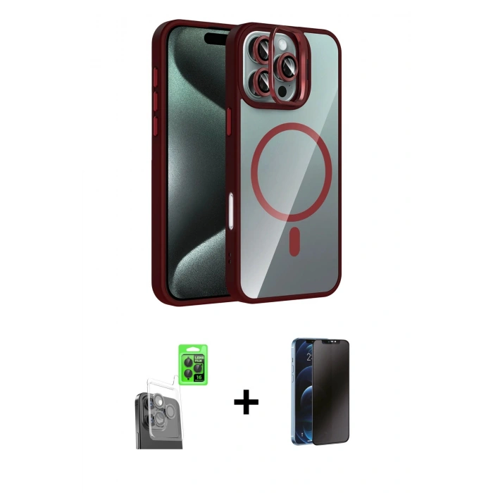 MARSİLYAN™- iPhone 16 Pro Kılıf Yadigar Asil Koleksiyonu - Siyah 3D Antistatik Hayalet Cam Ekran Koruyucu + Raze Metal Kamera Lens - SH