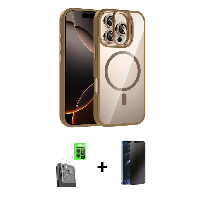 MARSİLYAN™- iPhone 16 Pro Kılıf Yadigar Asil Koleksiyonu - Siyah 3D Antistatik Hayalet Cam Ekran Koruyucu + Raze Metal Kamera Lens - SH