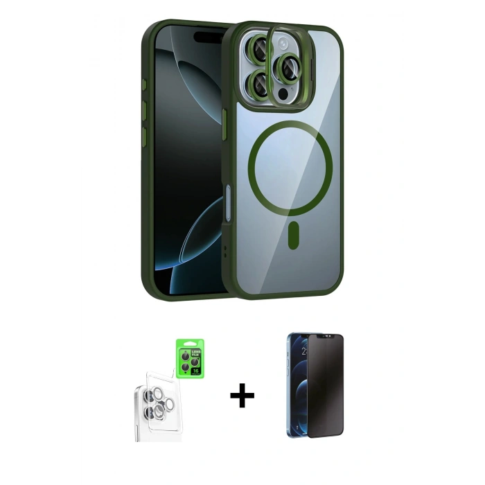 MARSİLYAN™- iPhone 16 Pro Kılıf Yadigar Asil Koleksiyonu - Siyah 3D Antistatik Hayalet Cam Ekran Koruyucu + Raze Metal Kamera Lens - BZ