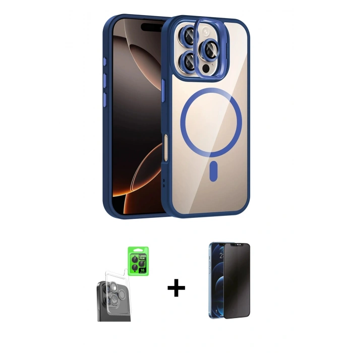 MARSİLYAN™- iPhone 16 Pro Kılıf Yadigar Asil Koleksiyonu - Siyah 3D Antistatik Hayalet Cam Ekran Koruyucu + Raze Metal Kamera Lens - SH