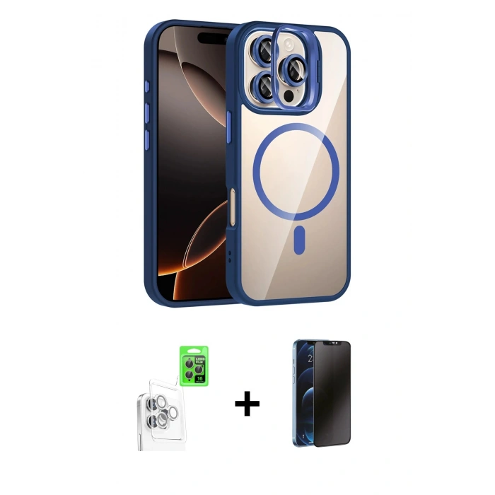 MARSİLYAN™- iPhone 16 Pro Kılıf Yadigar Asil Koleksiyonu - Siyah 3D Antistatik Hayalet Cam Ekran Koruyucu + Raze Metal Kamera Lens - BZ