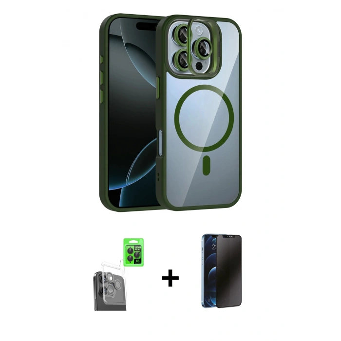 MARSİLYAN™- iPhone 16 Pro Kılıf Yadigar Asil Koleksiyonu - Siyah 3D Antistatik Hayalet Cam Ekran Koruyucu + Raze Metal Kamera Lens - SH