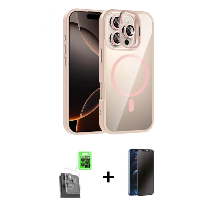 MARSİLYAN™- iPhone 16 Pro Kılıf Yadigar Asil Koleksiyonu - Siyah 3D Antistatik Hayalet Cam Ekran Koruyucu + Raze Metal Kamera Lens - SH