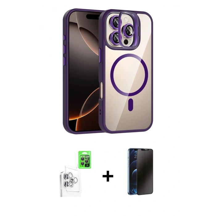 MARSİLYAN™- iPhone 16 Pro Kılıf Yadigar Asil Koleksiyonu - Siyah 3D Antistatik Hayalet Cam Ekran Koruyucu + Raze Metal Kamera Lens - BZ