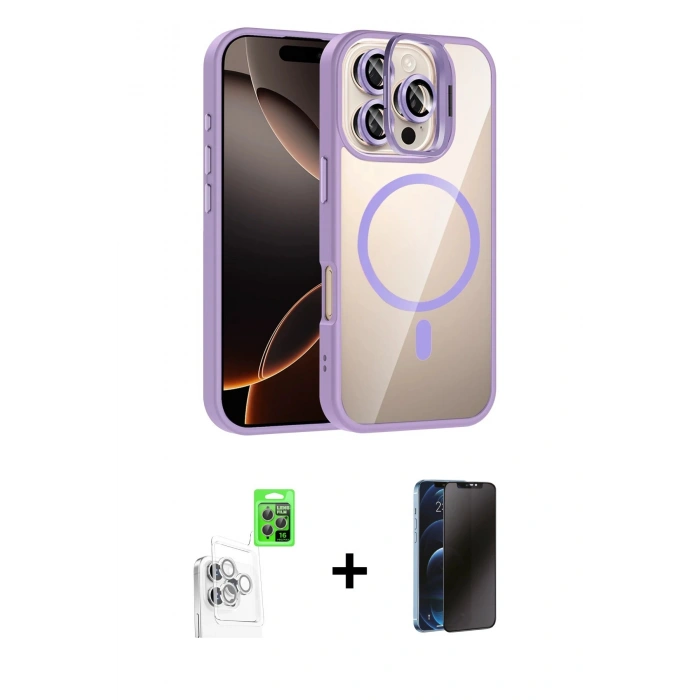 MARSİLYAN™- iPhone 16 Pro Kılıf Yadigar Asil Koleksiyonu - Siyah 3D Antistatik Hayalet Cam Ekran Koruyucu + Raze Metal Kamera Lens - BZ