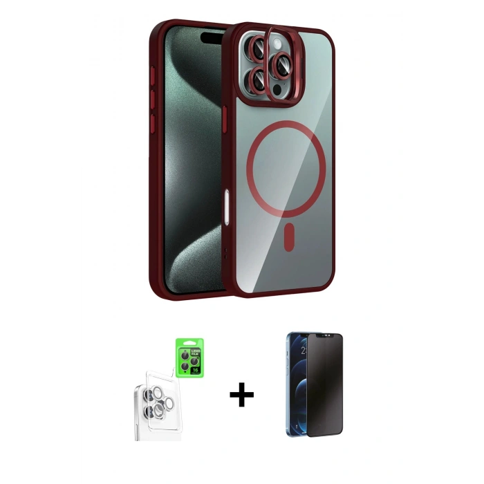 MARSİLYAN™- iPhone 16 Pro Kılıf Yadigar Asil Koleksiyonu - Siyah 3D Antistatik Hayalet Cam Ekran Koruyucu + Raze Metal Kamera Lens - BZ