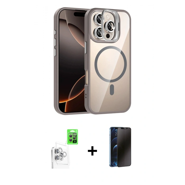 MARSİLYAN™- iPhone 16 Pro Kılıf Yadigar Asil Koleksiyonu - Siyah 3D Antistatik Hayalet Cam Ekran Koruyucu + Raze Metal Kamera Lens - BZ