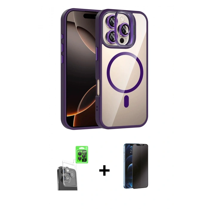 MARSİLYAN™- iPhone 16 Pro Kılıf Yadigar Asil Koleksiyonu - Siyah 3D Antistatik Hayalet Cam Ekran Koruyucu + Raze Metal Kamera Lens - SH