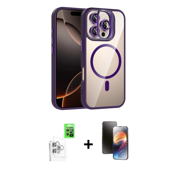 MARSİLYAN™- iPhone 16 Pro Kılıf Yadigar Asil Koleksiyonu - Siyah 3D Antistatik Mat Seramik Nano Ekran Koruyucu + Raze Metal Kamera Lens - BZ