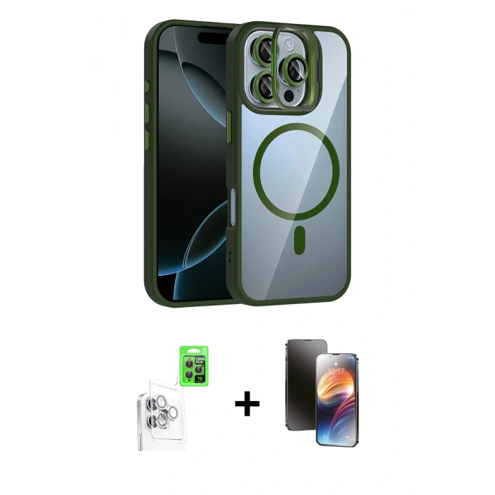 MARSİLYAN™- iPhone 16 Pro Kılıf Yadigar Asil Koleksiyonu - Siyah 3D Antistatik Mat Seramik Nano Ekran Koruyucu + Raze Metal Kamera Lens - BZ