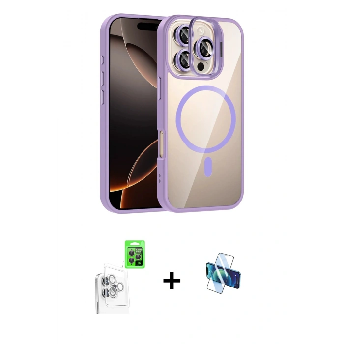 MARSİLYAN™- iPhone 16 Pro Kılıf Yadigar Asil Koleksiyonu - Siyah 3D Antistatik Seramik Nano Ekran Koruyucu + Raze Metal Kamera Lens - BZ