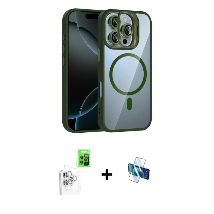 MARSİLYAN™- iPhone 16 Pro Kılıf Yadigar Asil Koleksiyonu - Siyah 3D Antistatik Seramik Nano Ekran Koruyucu + Raze Metal Kamera Lens - BZ