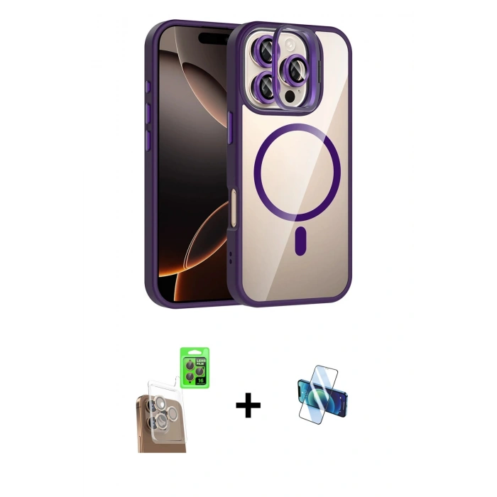 MARSİLYAN™- iPhone 16 Pro Kılıf Yadigar Asil Koleksiyonu - Siyah 3D Antistatik Seramik Nano Ekran Koruyucu + Raze Metal Kamera Lens - CLTM
