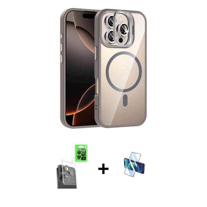 MARSİLYAN™- iPhone 16 Pro Kılıf Yadigar Asil Koleksiyonu - Siyah 3D Antistatik Seramik Nano Ekran Koruyucu + Raze Metal Kamera Lens - SH