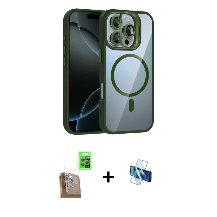 MARSİLYAN™- iPhone 16 Pro Kılıf Yadigar Asil Koleksiyonu - Siyah 3D Antistatik Seramik Nano Ekran Koruyucu + Raze Metal Kamera Lens - CLTM