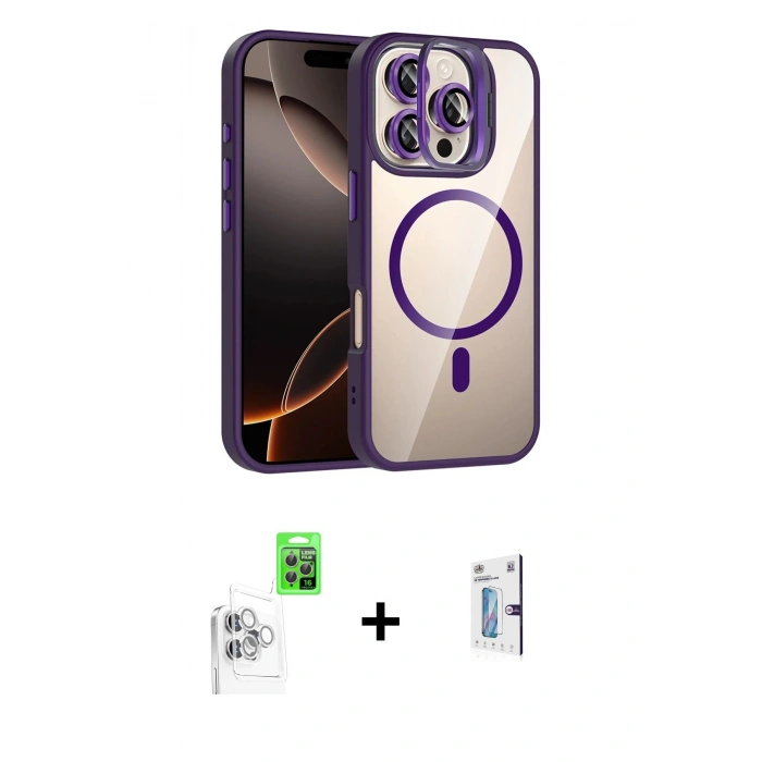 MARSİLYAN™- iPhone 16 Pro Kılıf Yadigar Asil Koleksiyonu - Siyah Bilvis 0.18mm Plus Cam Ekran Koruyucu + Raze Metal Kamera Lens - BZ