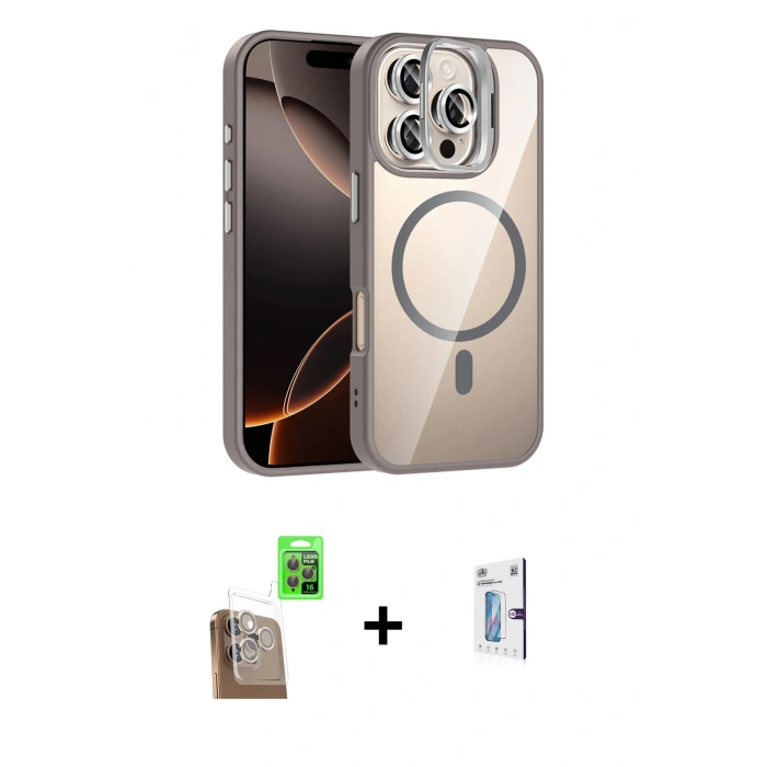 MARSİLYAN™- iPhone 16 Pro Kılıf Yadigar Asil Koleksiyonu - Siyah Bilvis 0.18mm Plus Cam Ekran Koruyucu + Raze Metal Kamera Lens - CLTM
