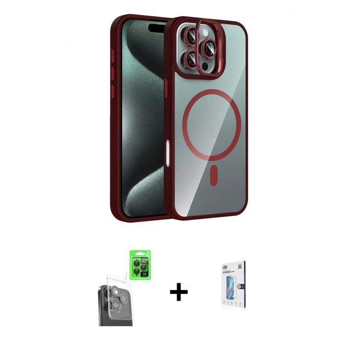 MARSİLYAN™- iPhone 16 Pro Kılıf Yadigar Asil Koleksiyonu - Siyah Bilvis 0.18mm Plus Cam Ekran Koruyucu + Raze Metal Kamera Lens - SH